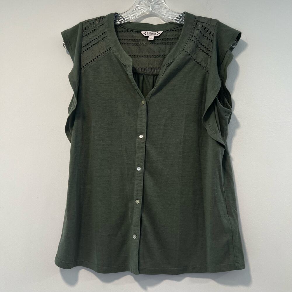 Nanette Lepore Button Down Casual Top w Eyelets Green Size Small